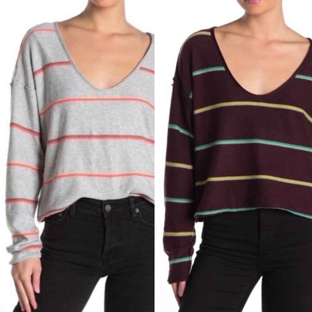 (2) Free People Make You Mine Striped Sweaters | Colors: Maroon (S) & Gray (M)